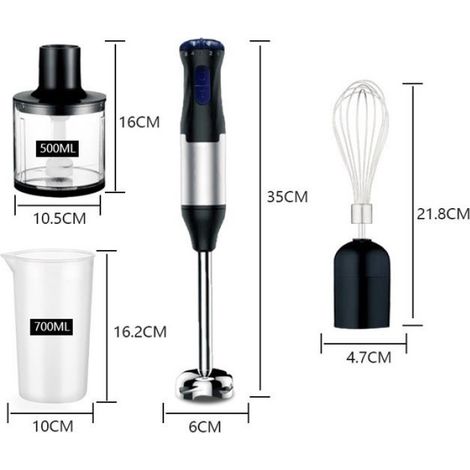 Mixeur plongeant 4 en 1 - Mixeur Plongeant, 1000W, 5 vitesses réglables, Sans BPA, 36-45db, Hachoir, Fouet, Mixeur pour Alimentaire (1/5)