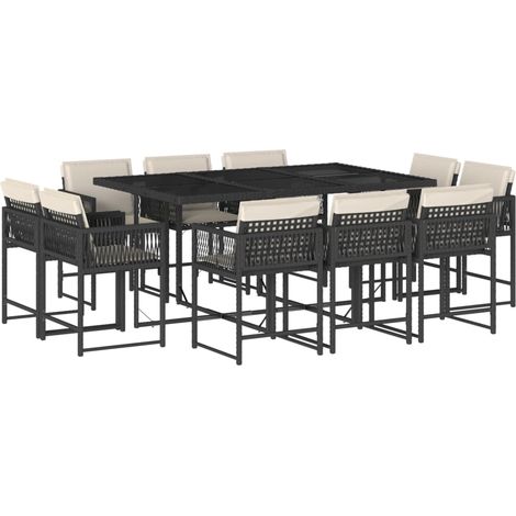 Vidaxl – Ensemble table et chaise de jardin 11 pcs – Résine tressée noire – Coussins épais et housses lavables – Table 165x106cm, chaises pliables (1/5)