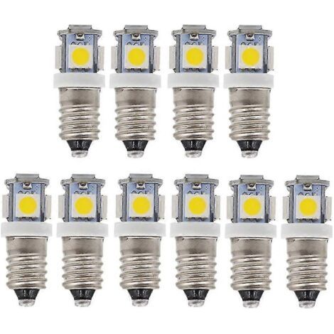 Pair Lot de 10 ampoules LED E10 9V blanc froid 5 SMD 5W (blanc froid, 9V)