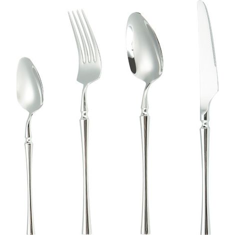Ensemble de couverts à steak en acier inoxydable, manche plat, plaqué argent, 24 pièces, (1/2)