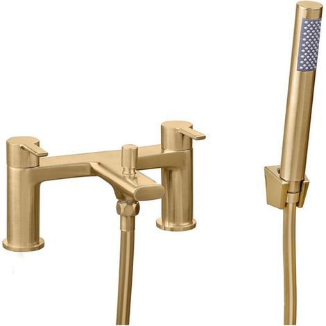 Signature Onyx Bath Shower Mixer Tap with Shower Kit - Brushed Brass (1/2)