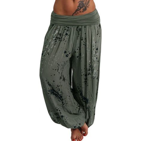 Pantalon harem bohème pour femme, style yoga décontracté, ample, vert armée (1/4)