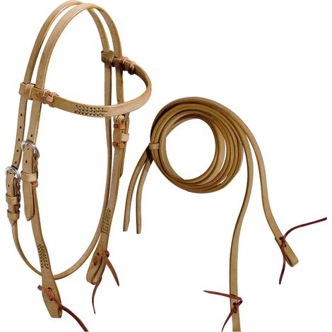 ROSSICCIO - Briglia western per cavalli in cuoio con frontalino decorato completa di redini