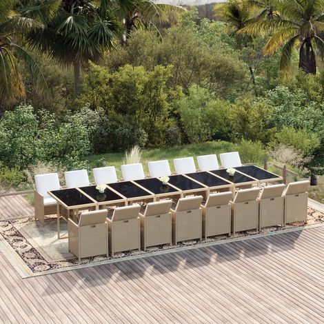 Salon de jardin 17 pcs - Mobilier de jardin - Ensemble à dîner de jardin coussins Beige Résine tressée Chic-681031
