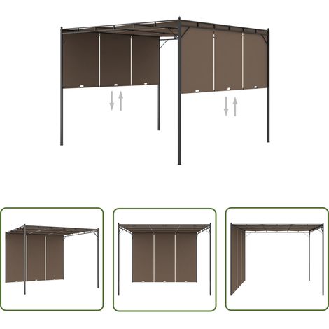 The Living Store Belvédère de jardin avec rideau latéral 3x3x2,25 m Taupe - Abris De Jardin - Auvent De Jardin - Gazebo - Parasol - Terrasse Couverte (1/5)