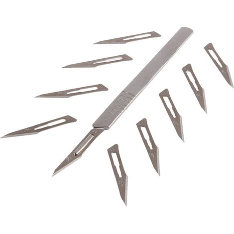 10 chirurgische Skalpellklingen aus Kohlenstoffstahl, inklusive Griff, für Leiterplatten und medizinische Werkzeuge