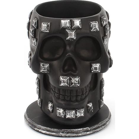 BEBUSINGOTO Stiftehalter mit Totenkopf-Skelett, glitzernd, für Zuhause, Büro, Schreibtisch, Schreibwaren, Make-up-Werkzeuge, Aufbewahrungs-Organizer für Halloween (1 Stück, schwarz)