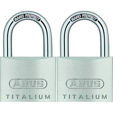 ABUS Lucchetto Titalium 64TI/20 - set di 2, con chiave uguale - corpo serratura in alluminio speciale - grillo in acciaio temprato - ABUS -Livello di sicurezza 3 - argento (1/3)