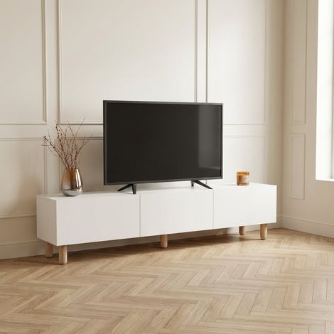 Modern TV-Möbel Alvin Weiß mit Holzbeinen 180 cm Melamin (1/5)