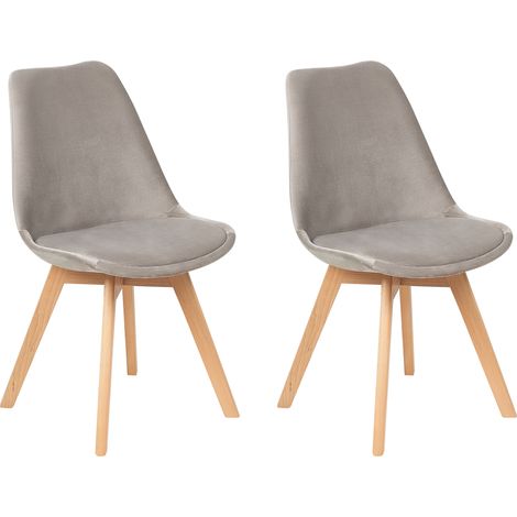 Conjunto de 2 sillas de comedor de terciopelo gris pardo madera clara Dakota II