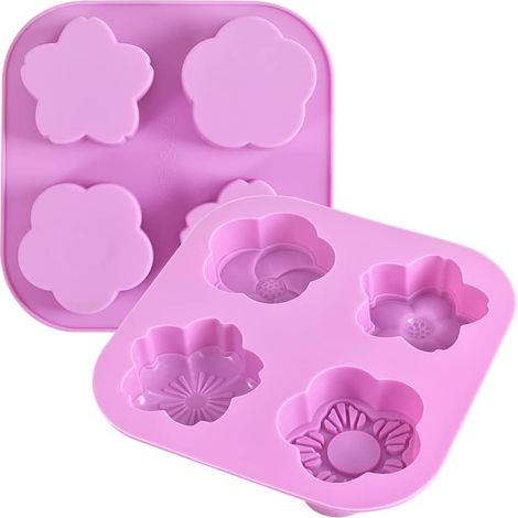 Moules en silicone en forme de fleur, 2 packs de 4 moules en silicone anti-adhésifs de qualité alimentaire pour le bricolage de chocolats, bonbons (1/4)