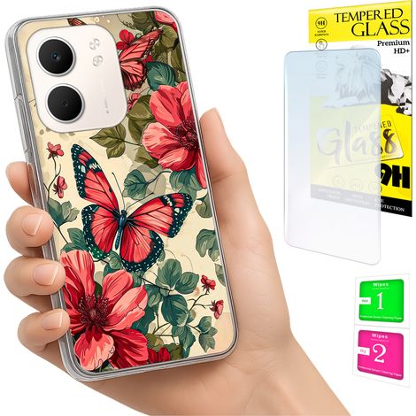 Coque arrière pour Oppo A5X avec motif papillons et verre trempé 9H (1/5)