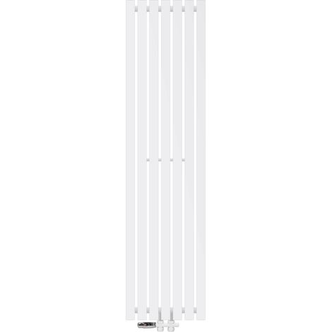 ECD Germany Design Paneelheizkörper Stella Mittelanschluss 370 x 1400 mm Weiß mit Anschlussgarnitur inkl. Thermostat Durchgang Boden, Flach Einlagig Vertikal, Heizkörper Badheizkörper Bad Heizung