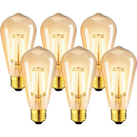 Lot de 6 ampoules LED E27 6W vintage ST64 Lumière blanche chaude 2200K Équivalent 48W incandescente Longévité 30000 heures (1/4)
