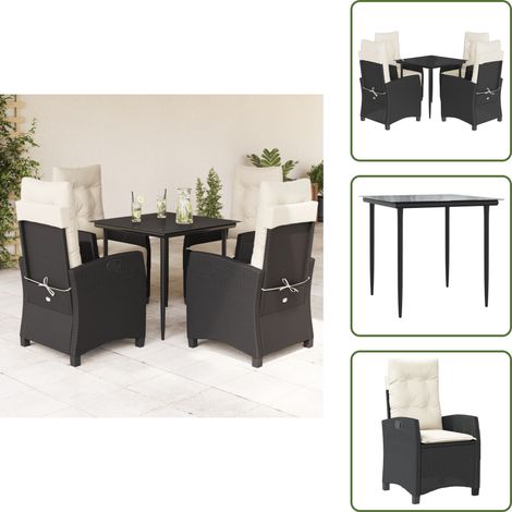 Chaise de jardin inclinable - vidaXL Ensemble à manger de jardin coussins 5pcs Noir Résine tressée - Coussin de siège (1/5)