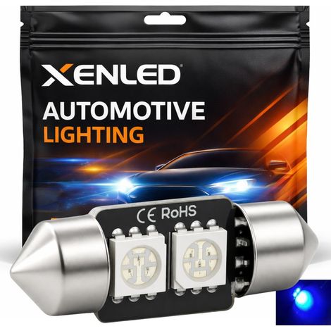 1 x AMPOULE C3W - 2 LEDS BLEU anti-erreur - Navette 31mm - ampoule de signalisation (1/3)