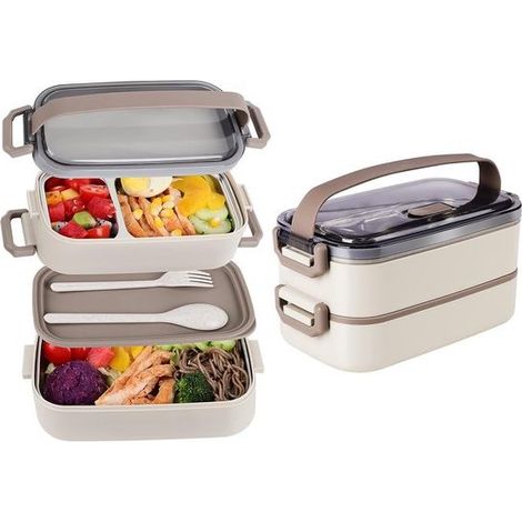 Boîte repas inox double compartiment – Lunchbox hermétique avec couverts – Bento box en acier inoxydable pour enfants et adultes – Sans BPA – Étanche