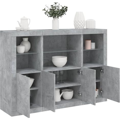 Sideboards mit LED-Leuchten 3 Stk. Betongrau Holzwerkstoff