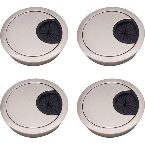 Couvercles de passe-câbles ronds en alliage de zinc, 60 mm, lot de 4, avec finition argentée, pour bureau et plan de travail (1/4)