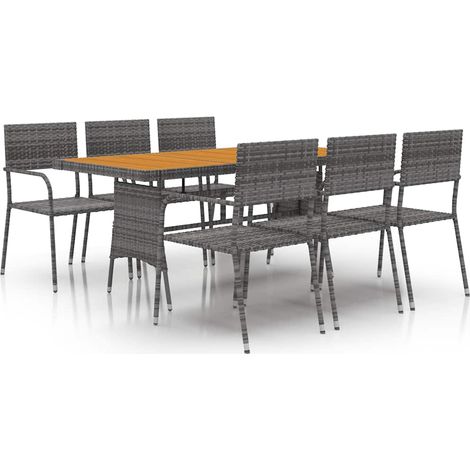 Maison Exclusive - 7-tlg. Garten-Essgruppe Poly Rattan Grau (1/5)