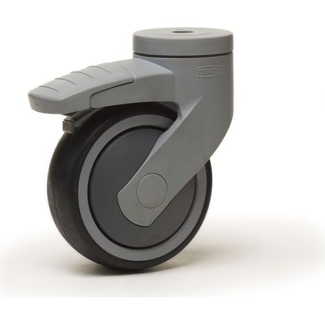Roulette chape NYLON à oeil pivotante à frein diamètre 100 mm roue PVC GRIS non-marquant- 80 Kg (1/2)