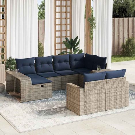 Set de sofás de jardín y cojines 10 pzas ratán sintético gris vidaXL (1/5)