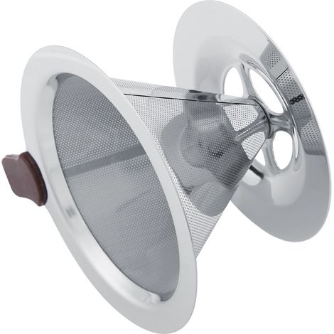 Wiederverwendbarer Edelstahl-Kaffeefilter, doppelwandiger Brühfilter mit Tassenständer (1/5)
