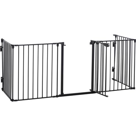 PawHut Faltbares, modulares Hundegehege/Sicherheitsgitter mit integrierter Tür, max. 300 cm (L) x 74,5 cm (H), Metall/PP, Schwarz
