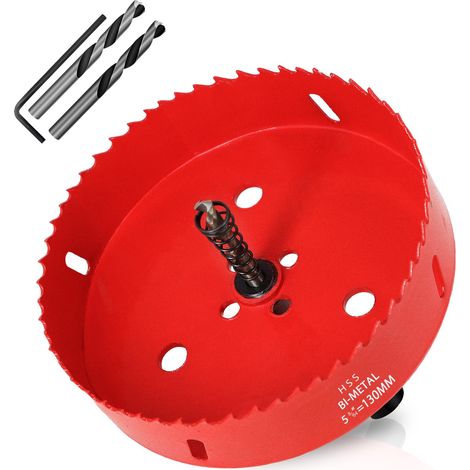 Scie Cloche Bi-métal 130 mm, M42 HSS Bimétallique Scie Trèpan, avec Adaptateur de Tige Triangulaire et Foret de Centrage, pour le Bois, Métal Mou, Plastique, Verre, Carrelage, Céramique (1/5)