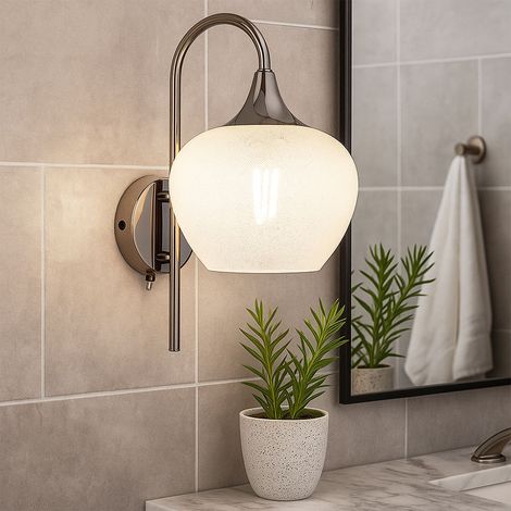 Lampada da parete in cristallo lampada da parete LED in vetro curvo parete soggiorno luce nero-cromo, metallo, 7W 630lm bianco caldo, LxLxH 25x18x32 cm