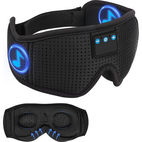 Masque De Sommeil Bluetooth - Casque Audio Sans Fil Intégré - Design 3D En Soie De Lait - Pour Voyage Et Sieste - Noir (1/5)