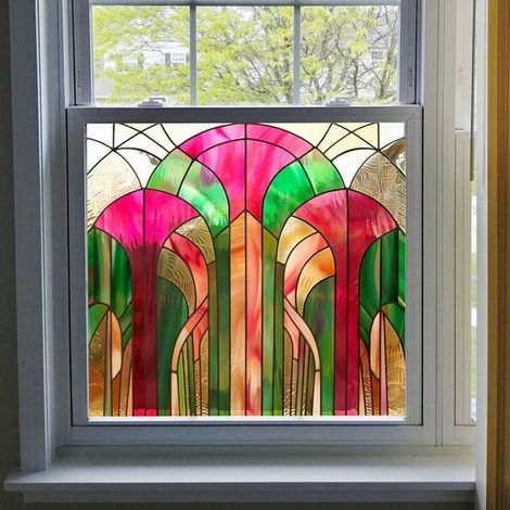 Pellicola per finestre non adesiva effetto vetrata arcobaleno，adesivi statici rimovibili in vinile per la privacy，50x69 cm (1/5)