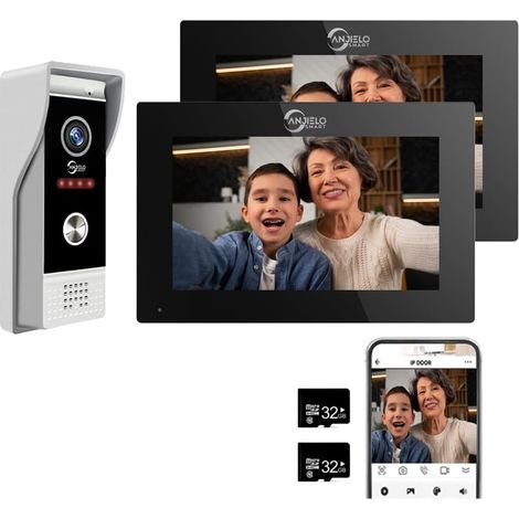 Tuya Sonnette vidéo 1080p avec écran tactile 10" Interphone vidéo, prise en charge de l'enregistrement automatique, vision nocturne infrarouge, détection de mouvement, 2 moniteurs