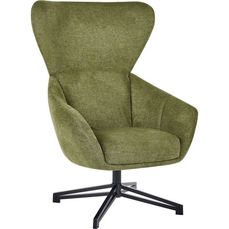 Swivel Armchair Green Fabric Mid-Century Modern Winged Bucket Seat High-Back DALEN (1/5)