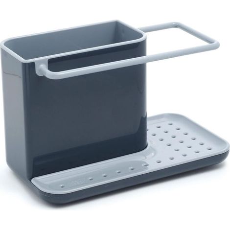 Organizador/unidad de almacenamiento para fregadero con escurridor integrado, soporte para esponja, cepillo, jabón para platos y paño de cocina, desmontable, tamaño estándar, gris. (1/5)