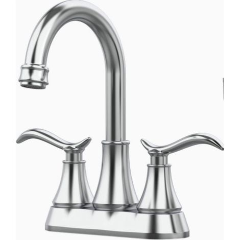 Robinet de salle de bain en acier inoxydable, finition nickel brossé, 2 trous, double poignée, pivotant à 360°, avec bonde escamotable. (1/5)
