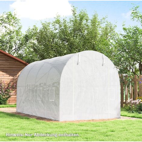 Cubierta de invernadero 4 x 2 x 2 m de polietileno blanco con puerta y 8 ventanas DESVIAE (1/5)