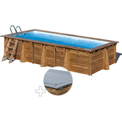 Kit piscine bois Gré Papaya 5,20 x 3,20 x 1,33 m + Bâche hiver