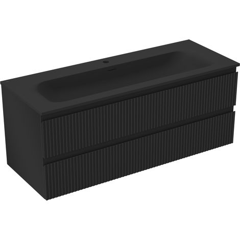 Mexen Rivel meuble de salle de bain 120 cm avec lavabo Vela, 2 tiroirs, rainuré, noir mat - 91A20-12047-2-BFF71-W23M71 (1/5)