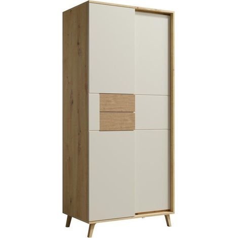 BRUNO Armoire penderie 2 portes 87x193 cm en bois clair design intemporel Blanc (1/5)
