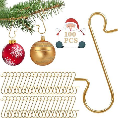 Ganchos de Adorno para Navidad, 100 Piezas Ganchos para Árbol de Navidad, Gancho en Forma de S para Bolas de Navidad, Perchas de Decoración para Árbol, para Árbol de Navidad, Guirnalda de Navidad (oro (1/5)