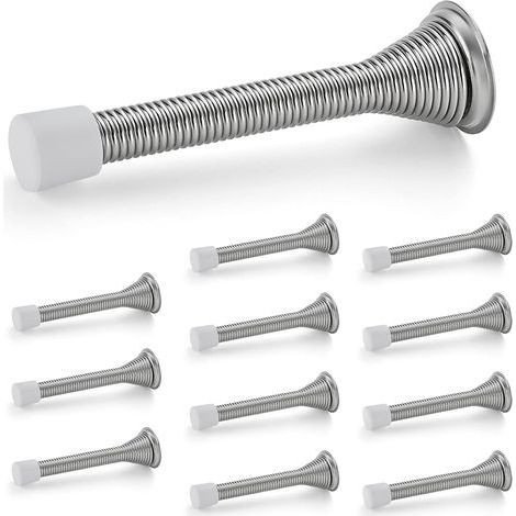 Lot de 12 butées de porte à ressort avec butée en caoutchouc, en nickel satiné, pour le bas de la porte (1/5)