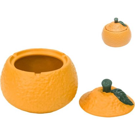 Cendrier en résine en forme d'orange avec couvercle, un objet décoratif original pour la maison, le salon, la table basse et le bureau. Il peut contenir des cendres volantes et présente un aspect élég (1/2)