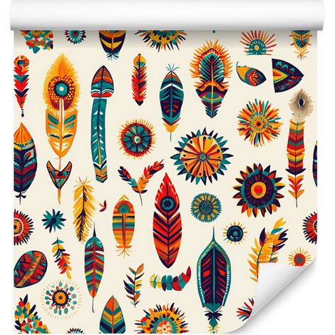Carta da parati boho bianca e crema per soggiorno e camera da letto 50x1000 cm (1/5)