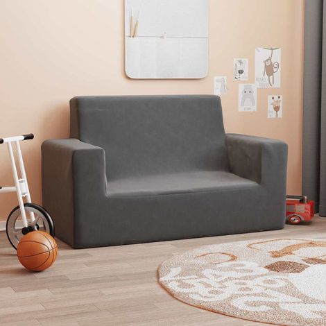 Canapé pour enfants à 2 places Anthracite Peluche douce (1/5)