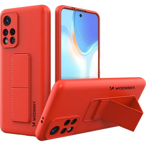 Custodia Wozinsky Kickstand in silicone con supporto per Xiaomi Poco M4 Pro 5G, colore rosso (1/5)