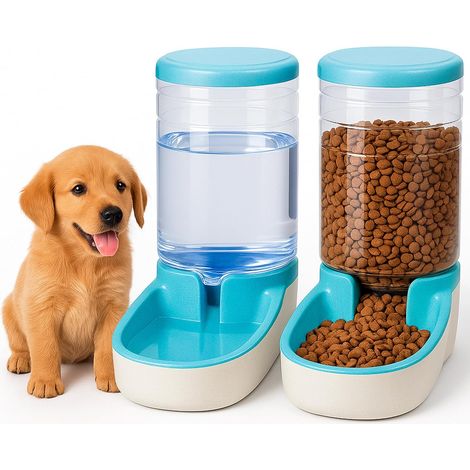 Distributeur croquettes + eau 2 unités 3,8L, gamelle combinée pour animaux, bleu (1/4)