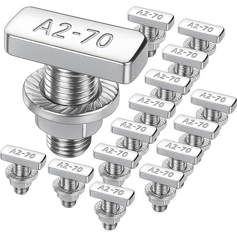 Lot de 15 vis à tête marteau M8 x 20 - En acier inoxydable A2-70 - Avec écrous à dents de blocage - Écrous à bride M8 - Pour rail de montage solaire PV, serre et montage photovoltaïque (1/5)