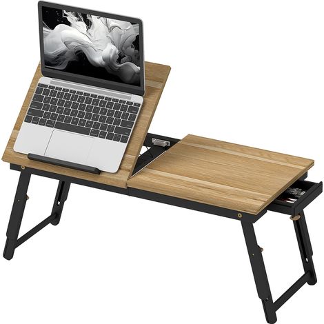 Supporto Monitor Inclinabile e Regolabile con Cassetto Laterale, in Legno, 83.5x33x23.5-34 cm, Rovere e Nero (1/5)