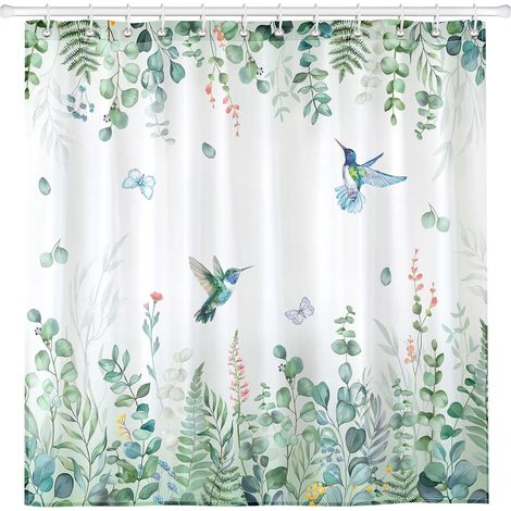 Rideau De Douche, Eucalyptus Lavable 182x182 cm Polyester Rideau De Bain pour Baignoire, Salle De Bain Décor avec œIllets Et 12 Crochets (1/5)